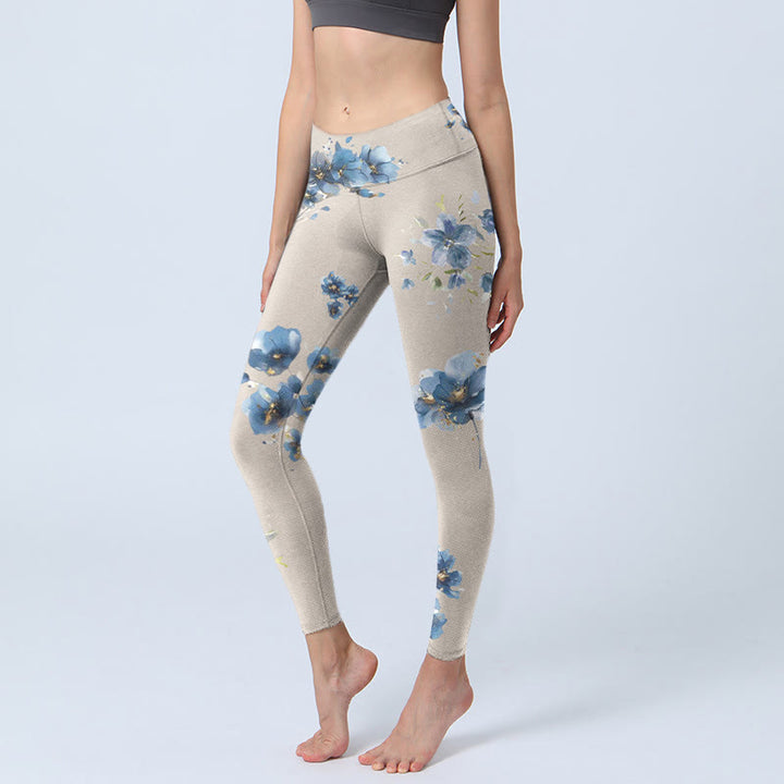 Buddha Stones Dark Blue Flower Gym Leggings Women's Yoga Pants