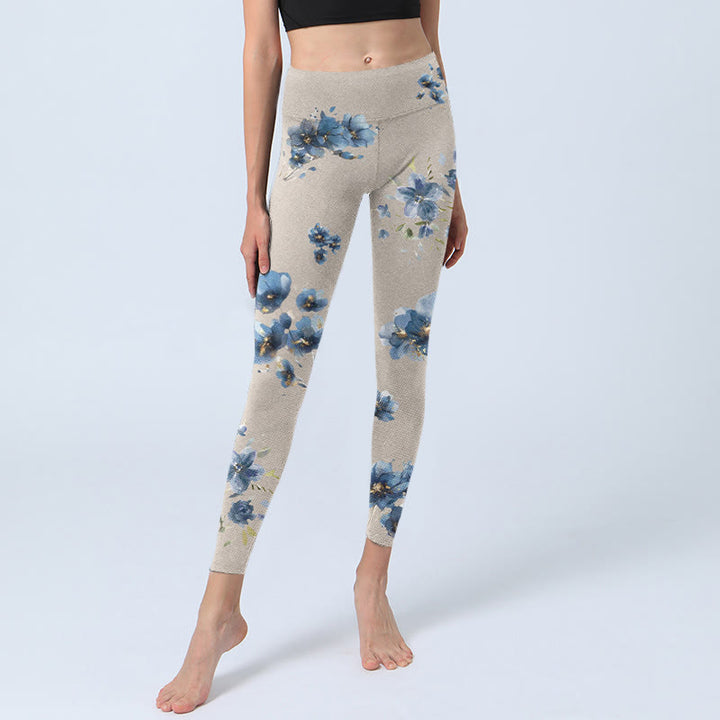 Buddha Stones Dark Blue Flower Gym Leggings Women's Yoga Pants