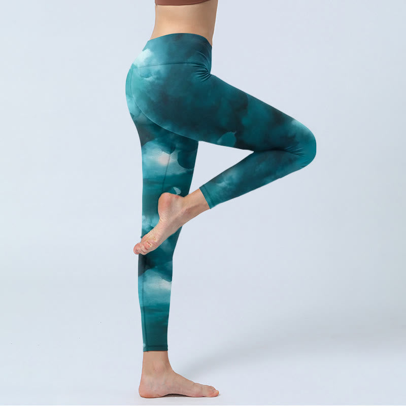 Buddha Stones Dark Green Cloud Gym Leggings Women's Yoga Pants