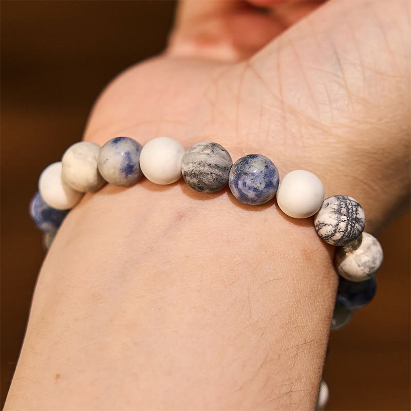 Buddha Stones White Turquoise Picasso Jasper Blue Spot Jasper Relaxation Bracelet