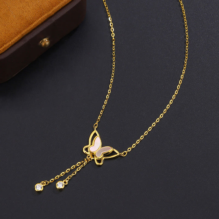Buddha Stones 999 Sterling Silver Tridacna Stone Butterfly Calm Necklace Pendant - image 12