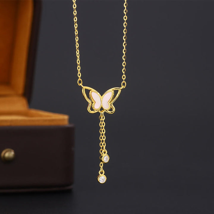 Buddha Stones 999 Sterling Silver Tridacna Stone Butterfly Calm Necklace Pendant - 999 Sterling Golden Butterfly - image 11