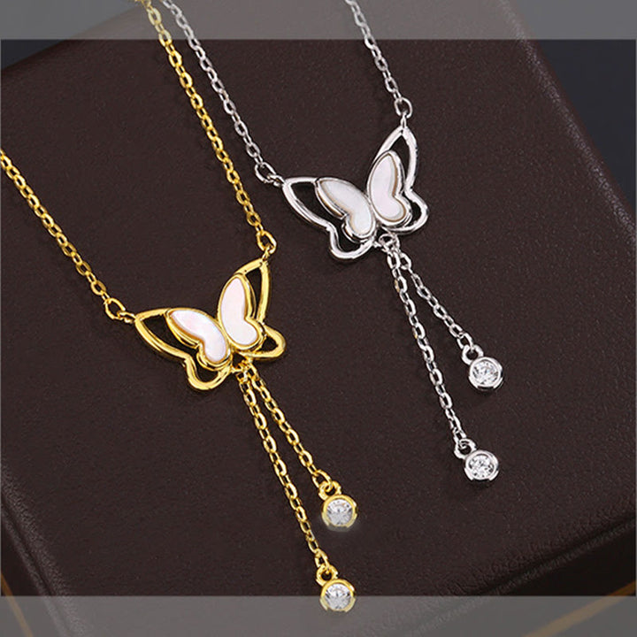 Buddha Stones 999 Sterling Silver Tridacna Stone Butterfly Calm Necklace Pendant - image 1