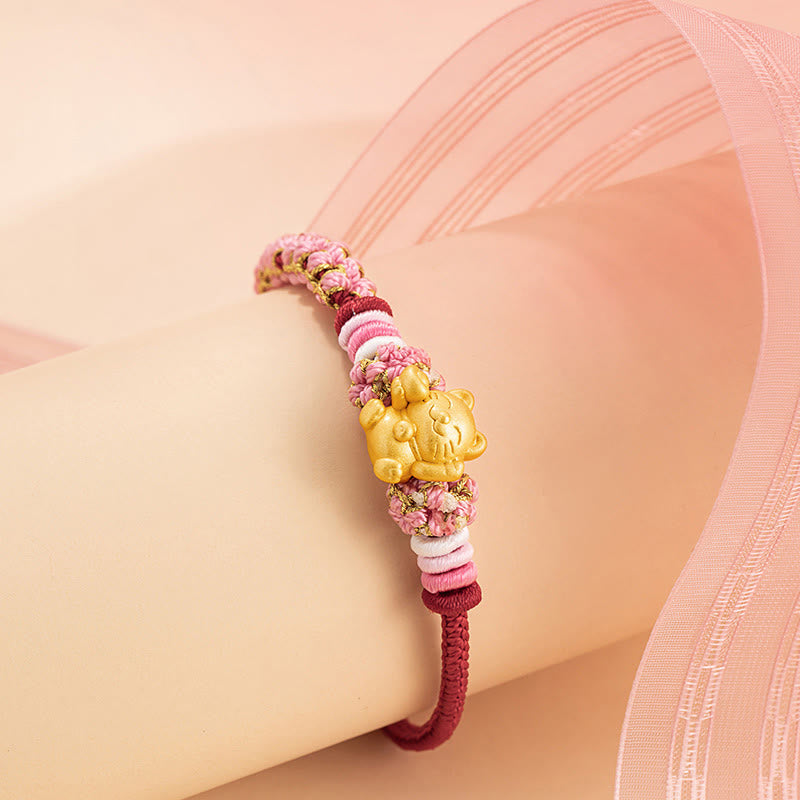 Buddha Stones Handmade 999 Sterling Silver Fortune Cat Ingot Peach Blossom Luck Red Rope Bracelet - image 3