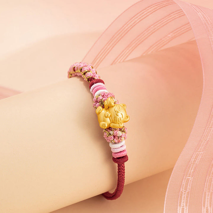 Buddha Stones Handmade 999 Sterling Silver Fortune Cat Ingot Peach Blossom Luck Red Rope Bracelet - image 3