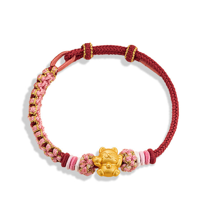 Buddha Stones Handmade 999 Sterling Silver Fortune Cat Ingot Peach Blossom Luck Red Rope Bracelet - image 12