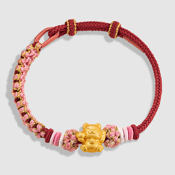 Buddha Stones Handmade 999 Sterling Silver Fortune Cat Ingot Peach Blossom Luck Red Rope Bracelet - image 12