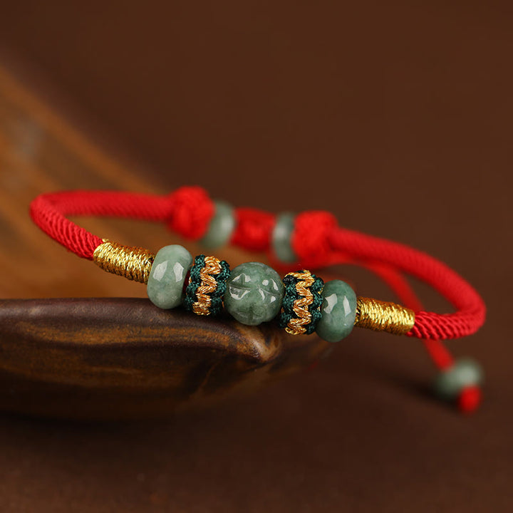 Buddha Stones Jade Abacus Bead Prosperity Red String Rope Bracelet