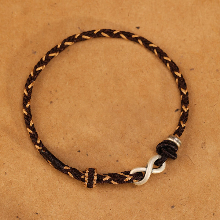 Buddha Stones Handmade 999 Sterling Silver Endless Knot Infinity Symbol Luck Rope Bracelet - Brown - 19-23cm - image 18