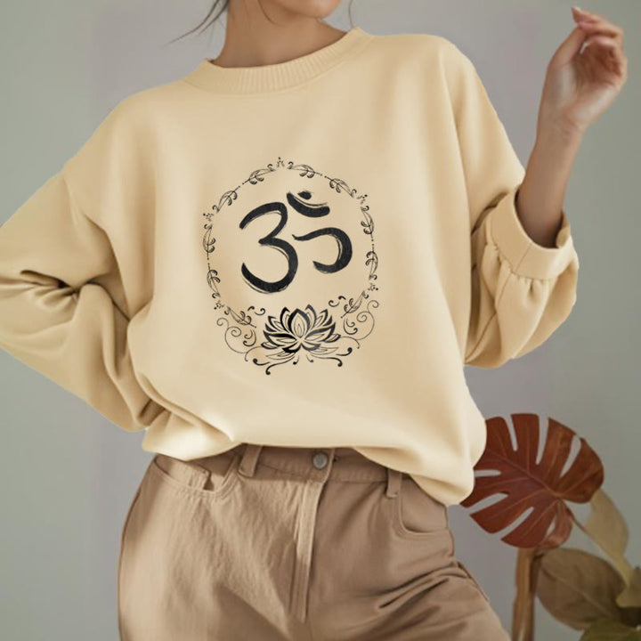 Buddha Stones OM Lotus Design Fleece Lined Polyester Sweatshirt