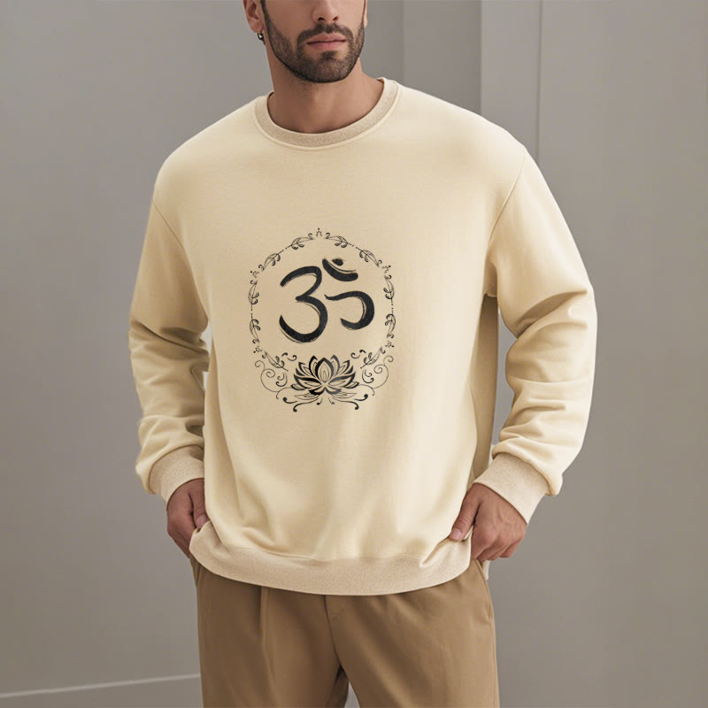 Buddha Stones OM Lotus Design Fleece Lined Polyester Sweatshirt