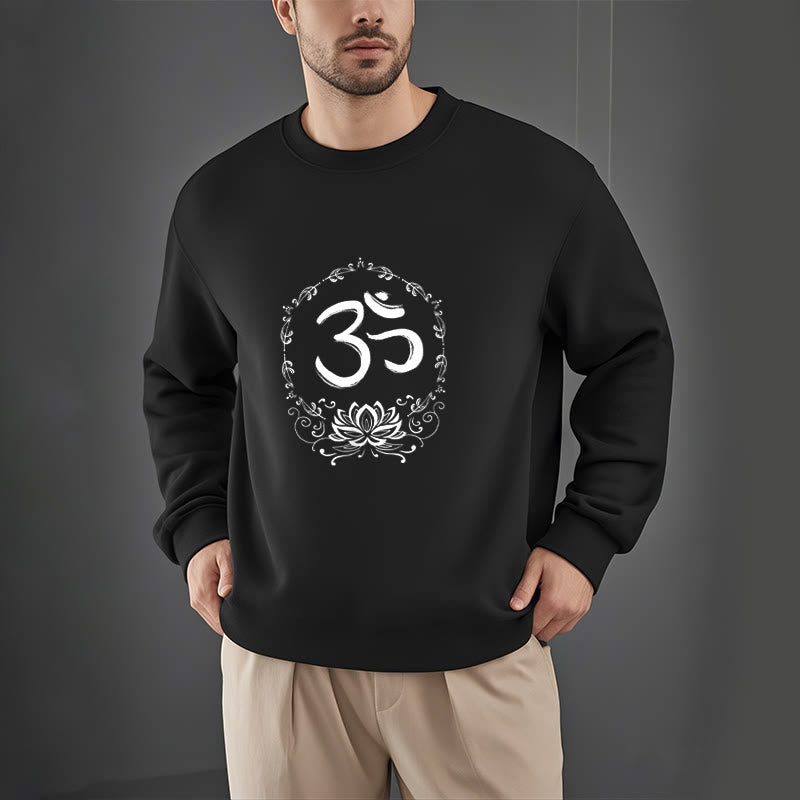 Buddha Stones OM Lotus Design Fleece Lined Polyester Sweatshirt