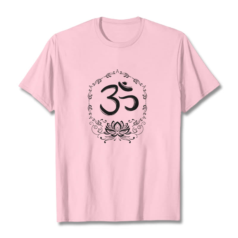 Buddha Stones OM Lotus Sketch Cotton Tee T-shirt - LightPink - 2XL - image 15