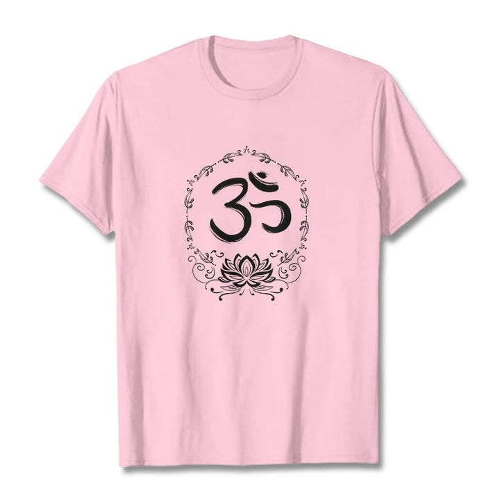 Buddha Stones OM Lotus Sketch Cotton Tee T-shirt - LightPink - 2XL - image 15