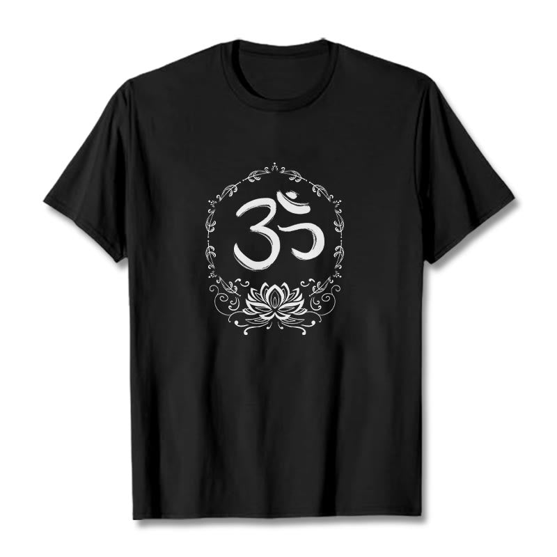 Buddha Stones OM Lotus Sketch Cotton Tee T-shirt - Black - 2XL - image 1