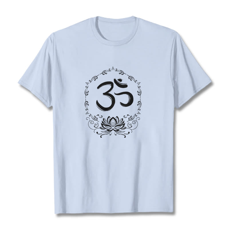 Buddha Stones OM Lotus Sketch Cotton Tee T-shirt - LightCyan - 2XL - image 14