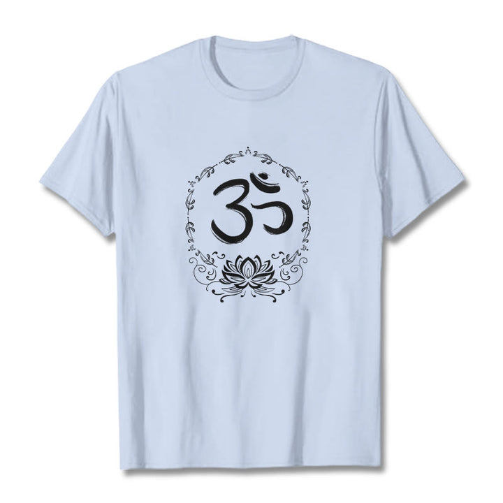 Buddha Stones OM Lotus Sketch Cotton Tee T-shirt - LightCyan - 2XL - image 14