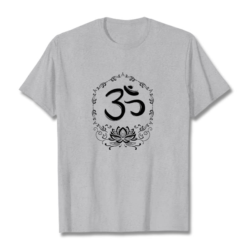 Buddha Stones OM Lotus Sketch Cotton Tee T-shirt - LightGrey - 2XL - image 11