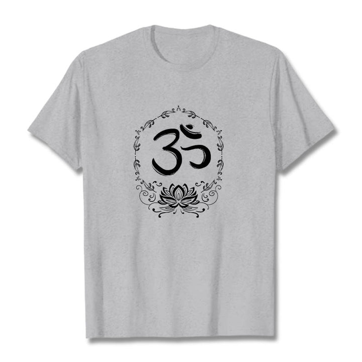 Buddha Stones OM Lotus Sketch Cotton Tee T-shirt - LightGrey - 2XL - image 11