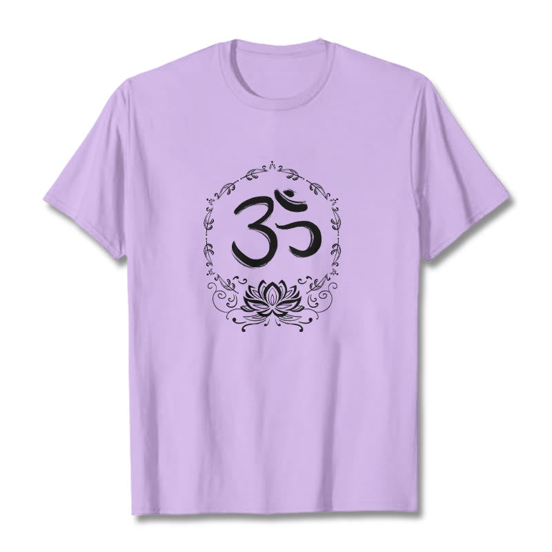 Buddha Stones OM Lotus Sketch Cotton Tee T-shirt - Plum - 2XL - image 17