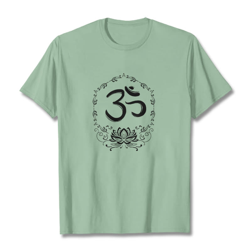 Buddha Stones OM Lotus Sketch Cotton Tee T-shirt - PaleGreen - 2XL - image 19