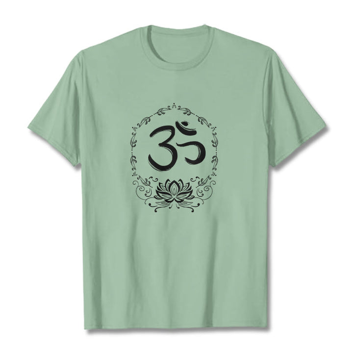 Buddha Stones OM Lotus Sketch Cotton Tee T-shirt - PaleGreen - 2XL - image 19