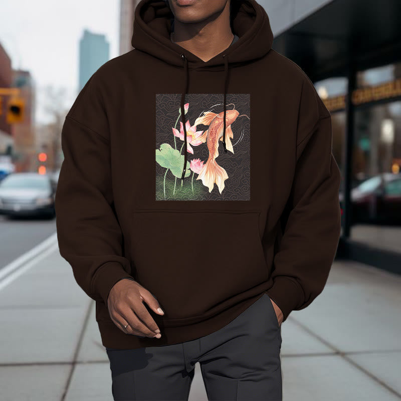 Buddha Stones Koi Fish Lotus Design Fleece Lined Hoodie - image 26