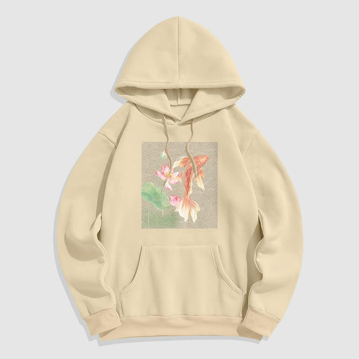 Buddha Stones Koi Fish Lotus Design Fleece Lined Hoodie - Bisque - 2XL - image 21