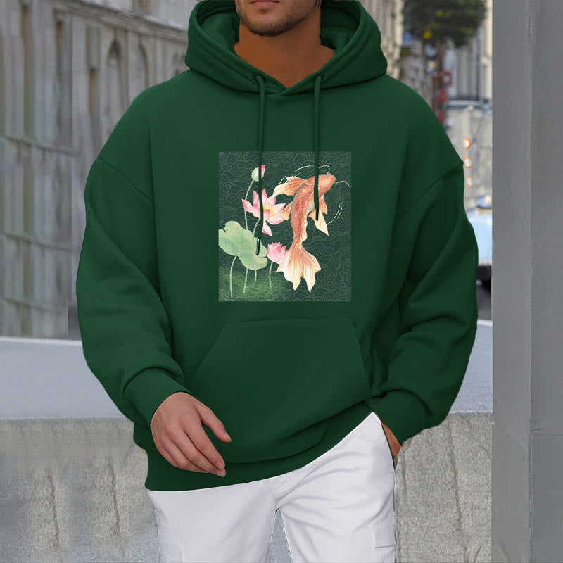 Buddha Stones Koi Fish Lotus Design Fleece Lined Hoodie