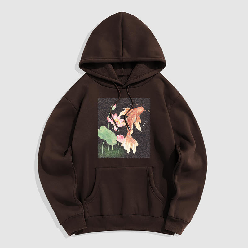 Buddha Stones Koi Fish Lotus Design Fleece Lined Hoodie - SaddleBrown - 2XL - image 25