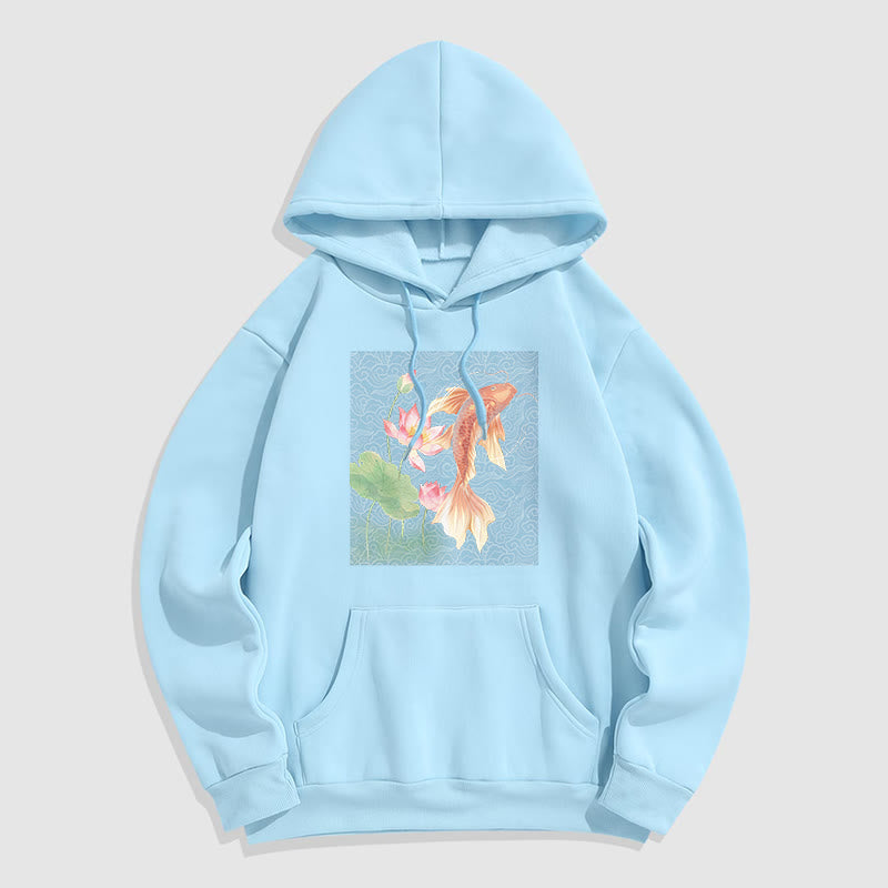 Buddha Stones Koi Fish Lotus Design Fleece Lined Hoodie - LightCyan - 2XL - image 29
