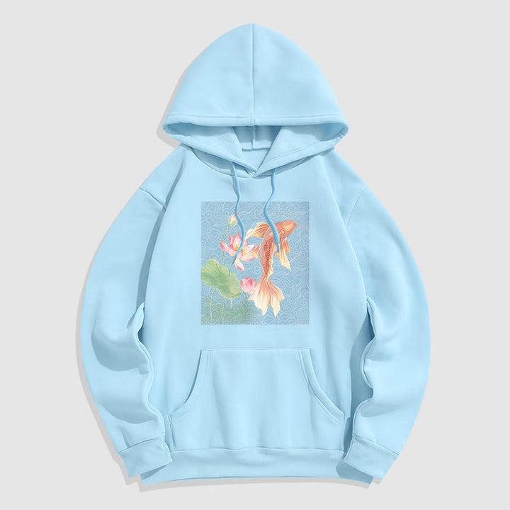 Buddha Stones Koi Fish Lotus Design Fleece Lined Hoodie - LightCyan - 2XL - image 29
