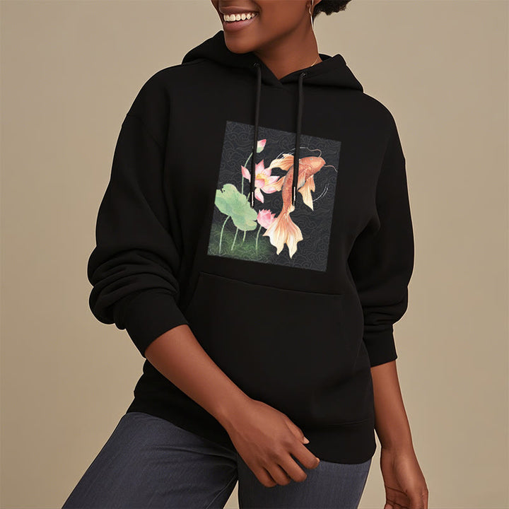 Buddha Stones Koi Fish Lotus Design Fleece Lined Hoodie - image 19