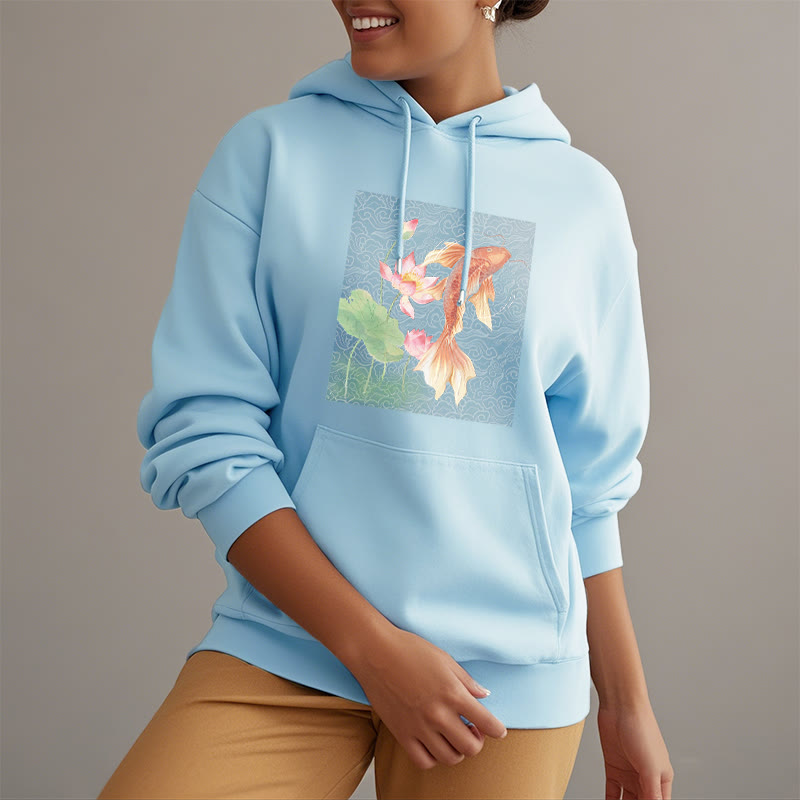 Buddha Stones Koi Fish Lotus Design Fleece Lined Hoodie - image 31