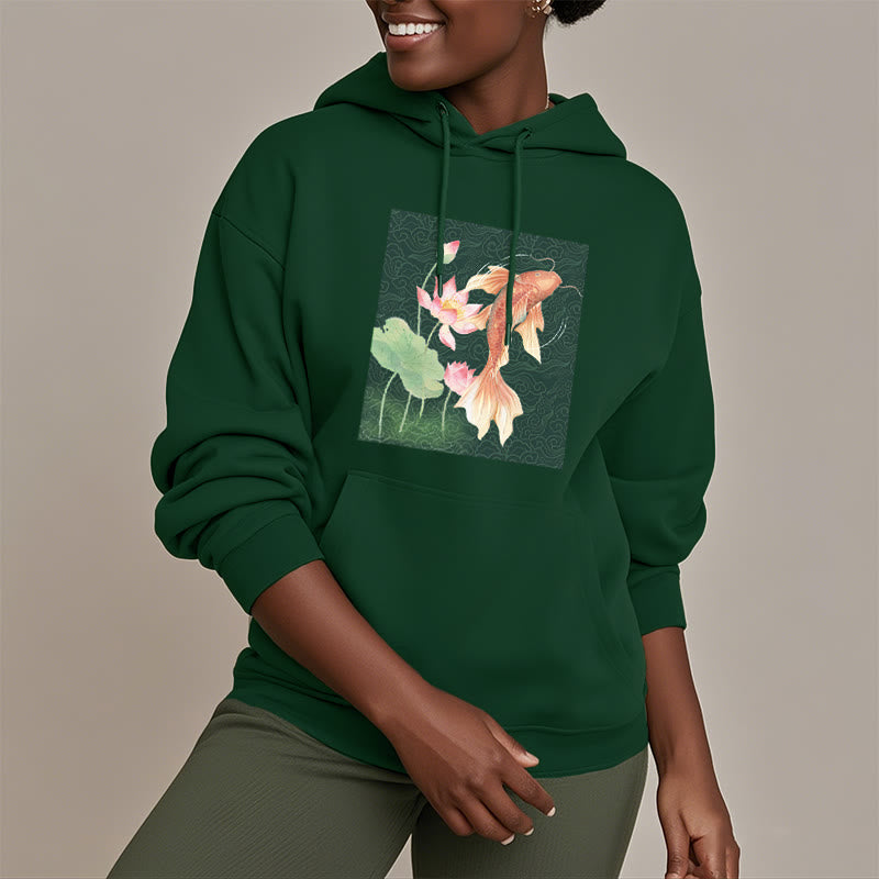 Buddha Stones Koi Fish Lotus Design Fleece Lined Hoodie - image 2