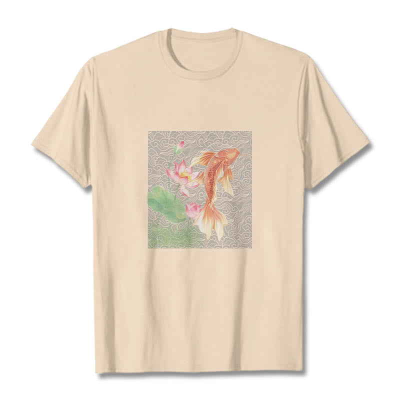 Buddha Stones Koi Fish Lotus Combination Cotton Tee T-shirt - Bisque - 2XL - image 13