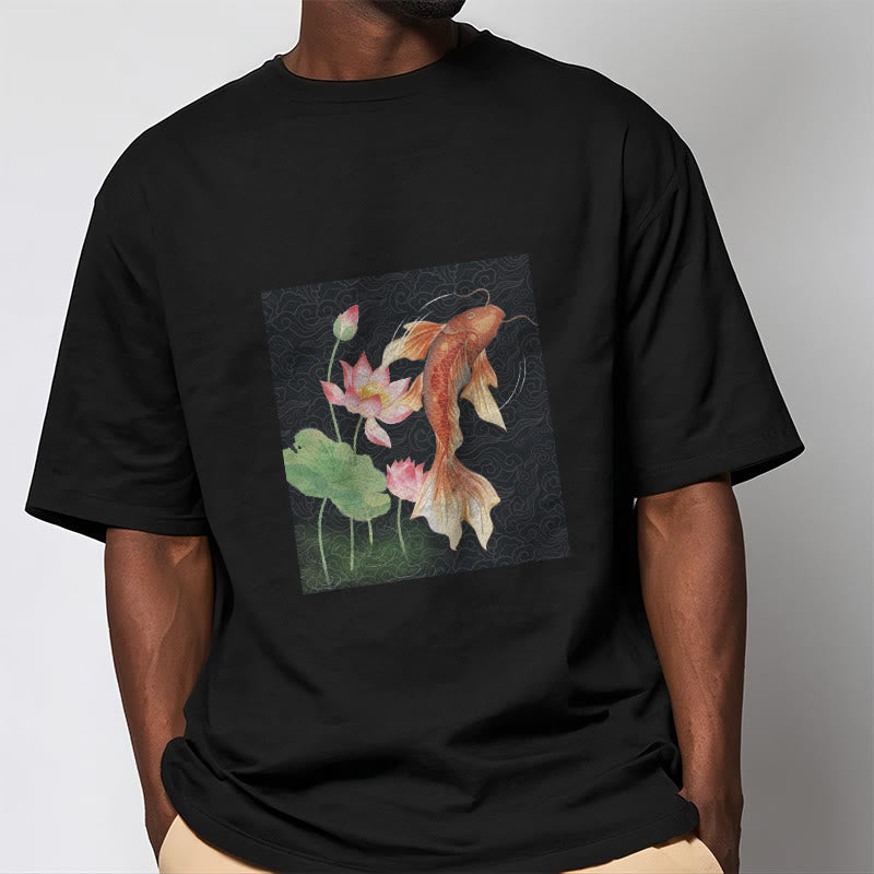 Buddha Stones Koi Fish Lotus Combination Cotton Tee T-shirt - image 9