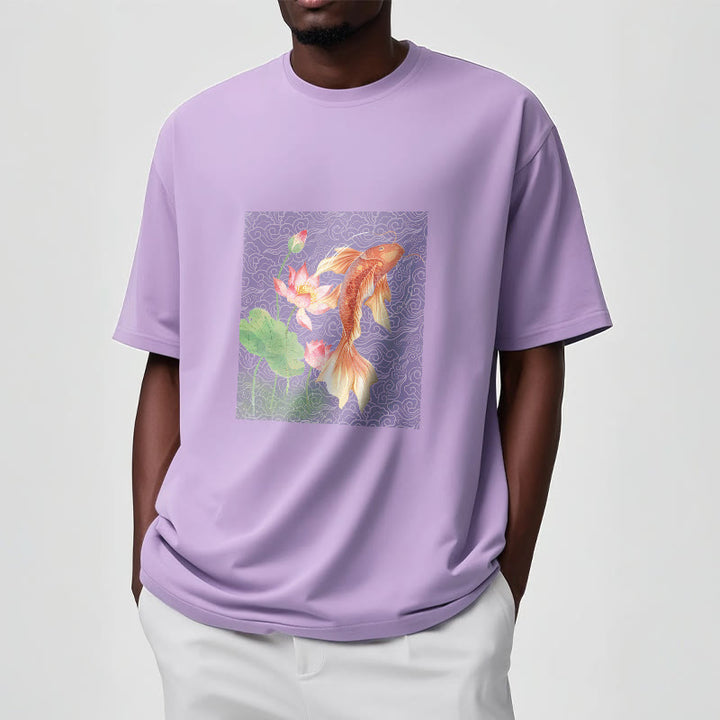 Buddha Stones Koi Fish Lotus Combination Cotton Tee T-shirt - image 17