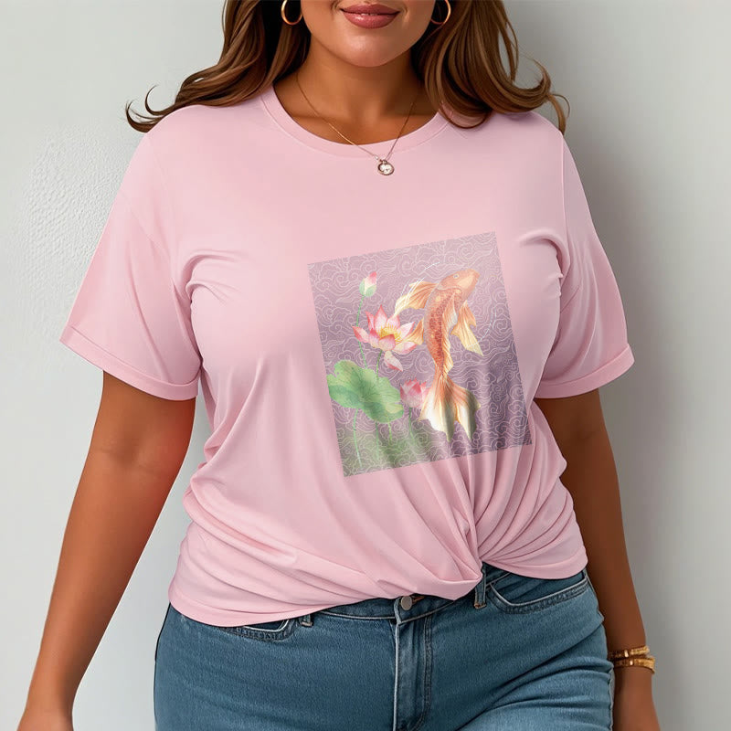 Buddha Stones Koi Fish Lotus Combination Cotton Tee T-shirt - image 19
