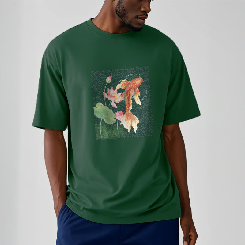 Buddha Stones Koi Fish Lotus Combination Cotton Tee T-shirt - image 10