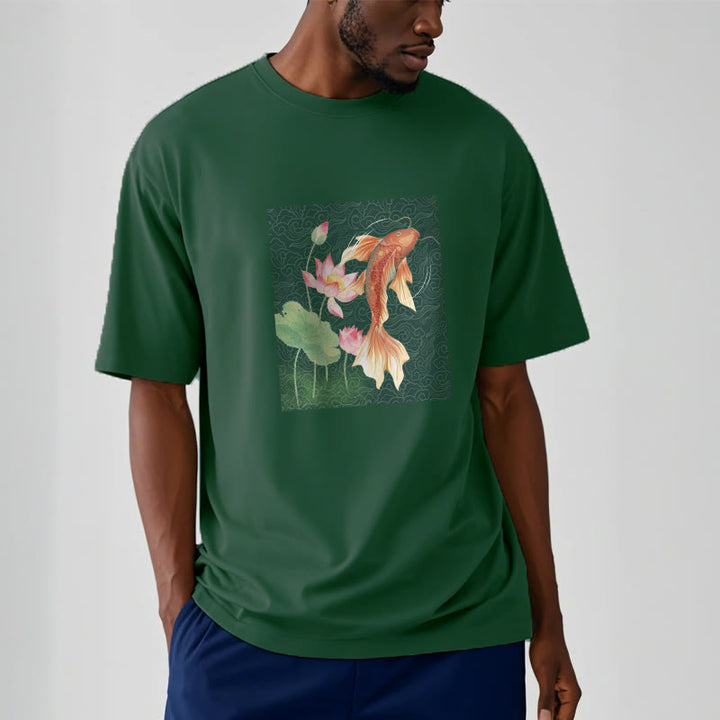 Buddha Stones Koi Fish Lotus Combination Cotton Tee T-shirt - image 10