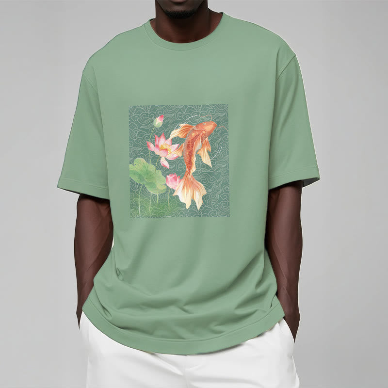 Buddha Stones Koi Fish Lotus Combination Cotton Tee T-shirt - image 16