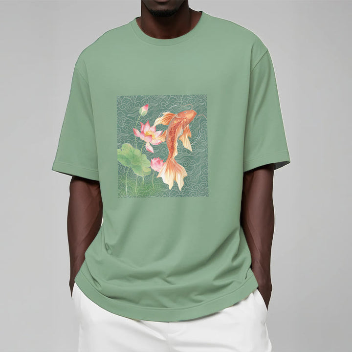 Buddha Stones Koi Fish Lotus Combination Cotton Tee T-shirt - image 16