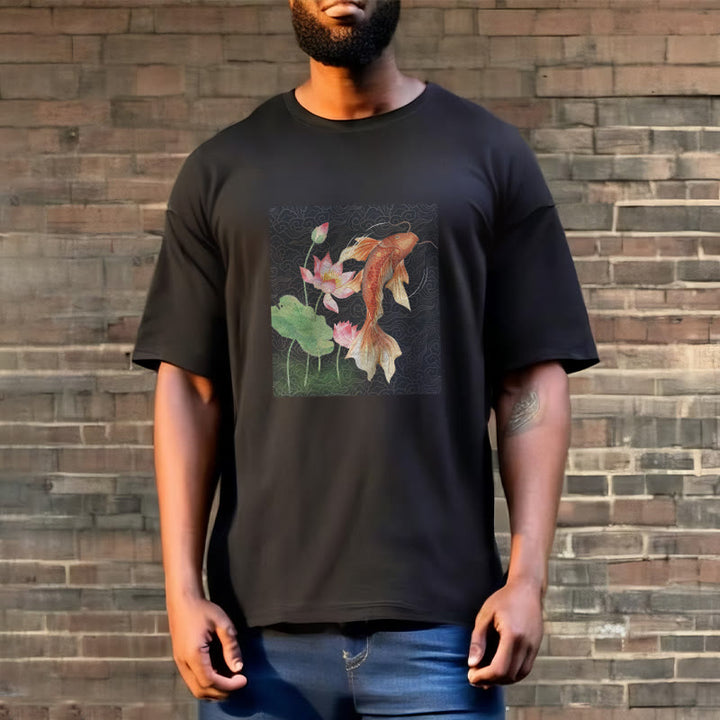 Buddha Stones Koi Fish Lotus Combination Cotton Tee T-shirt - image 7