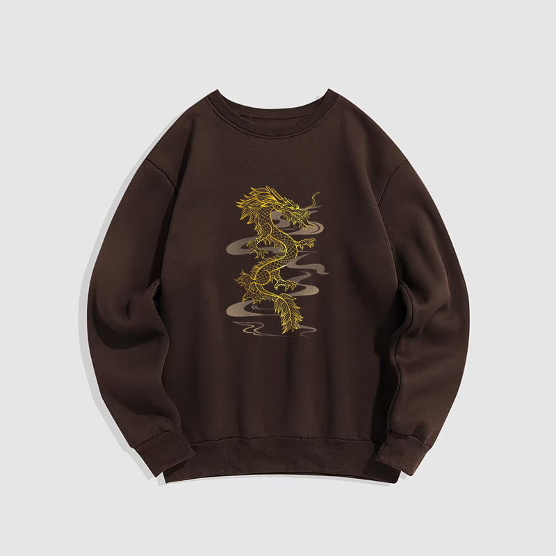 Buddha Stones Golden Dragon Design Fleece Lined Polyester Sweatshirt