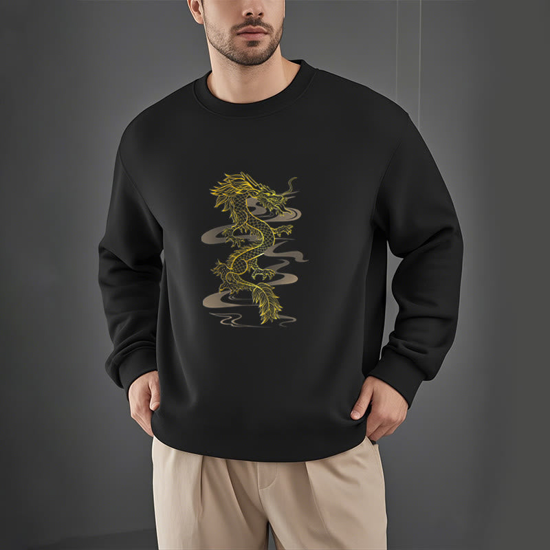 Buddha Stones Golden Dragon Design Fleece Lined Polyester Sweatshirt