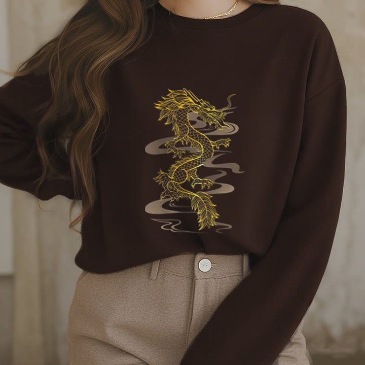 Buddha Stones Golden Dragon Design Fleece Lined Polyester Sweatshirt