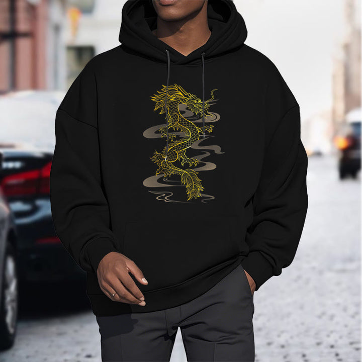 Buddha Stones Golden Dragon Design Fleece Lined Hoodie