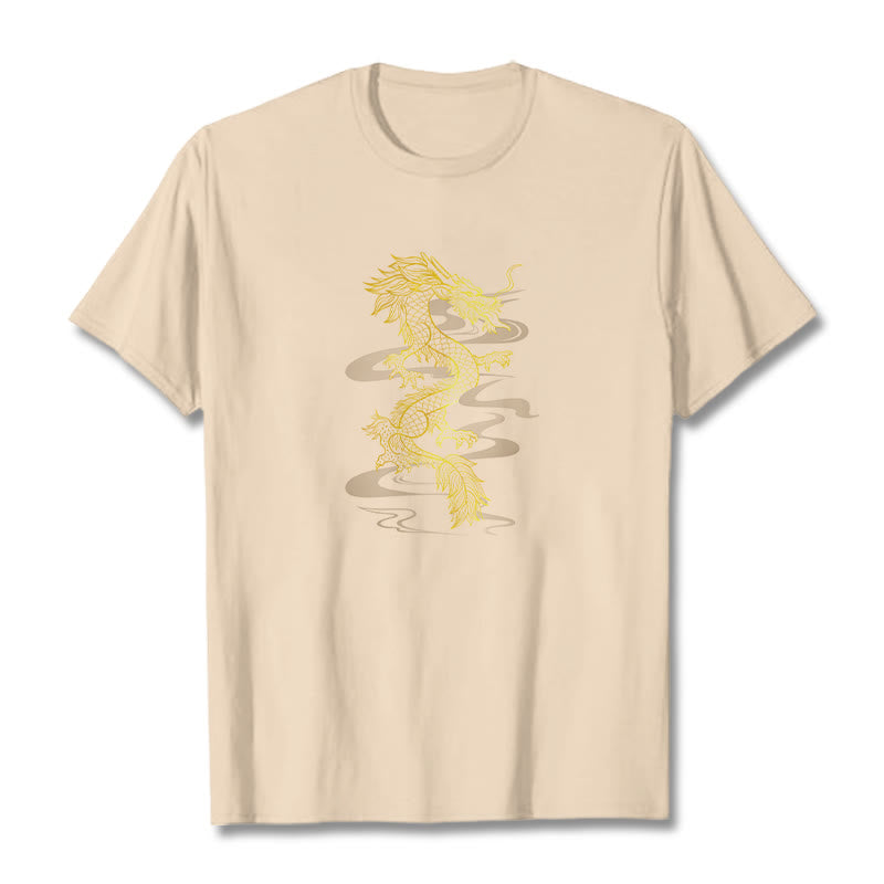 Buddha Stones Golden Dragon Cotton Tee T-shirt