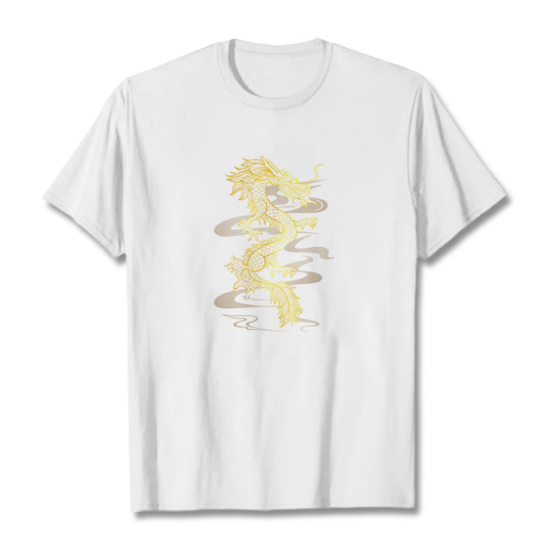 Buddha Stones Golden Dragon Cotton Tee T-shirt - White - 2XL - image 7